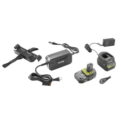 Powerful 18V Cordless Drain Auger Kit With 50 Ft Reel, 2Ah Battery, Charger, Pivoting Drum And Rubber Foot Pad accessories including battery and charger.