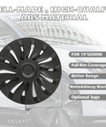 Tesla Model Y Wheel Covers 19 Inch 4 Piece Set Sleek Rim Guards No Sweat Install 2021 To 2024 Fit ABS wheel cover showing matte black design.