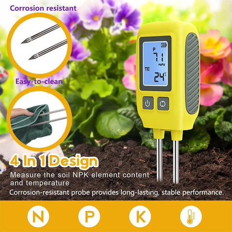 4 In 1 NPK Soil Tester Digital With LCD Readout And Temperature Measurement For Nitrogen Phosphorus Potassium In Soil