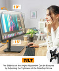 Free Standing Monitor Stand With VESA Mount For 13 To 32 Inch Screens showcasing tilt and swivel features on a desk
