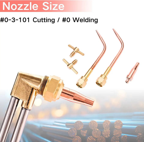 All in One Portable Oxy Acetylene Torch Kit for Welding and Cutting, Pro Grade Oxygen and Acetylene Tank Set with Dual Gauge Regulators, Hoses and Carry Tote, Perfect for Brazing, Heating, and Torch Work #0-3-101 cutting nozzle