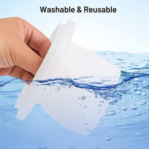 Hand holding one of Six Pack Replacement Filters For Dustbuster QuickClean Cordless Handheld Vacuum HNVC215B10 Fits HNVCF10 in water