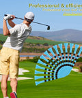 Golfer swinging club next to Must Have One Thousand Bulk Golf Tees Pack, Three And A Quarter Inch Wooden Bamboo Tees, Lake Blue Lines