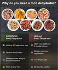 Food dehydrator benefits comparison chart showing dried fruits, jerky, herbs, and their advantages using Heavy Duty Food Dehydrator Machine With Seven Stainless Trays And Simple Temp Timer Tweaks Straight Up Crushes Bulk Snack Prep Gonna Keep Your Jerky Fruit Meat Herbs Fresh Year Round Tight.