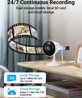 Dual Band Indoor Outdoor Security Camera With App Control For Home And Fur Babies, Spotlight, Color Night Vision shown on desk