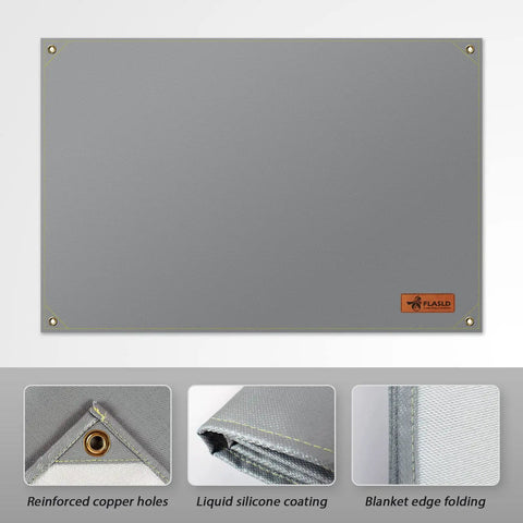 Silicone Coated Welding Blanket 4x6 Ft Shielding Curtain Up To 1800F Heavy Duty Fireproof Welder Mat with reinforced holes