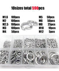 Stainless Steel Spring Lock Washer Assortment Kit 590 To 930 Pieces M1.6 To M16 304 Grade Rust Resistant Split Washers In Box With Elastic Gasket For Mechanical Automotive And DIY Projects, 590 pcs in organizer box