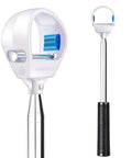 Auto Locking Golf Ball Retriever With Telescopic Shaft Long Reach Extendable Picker for easy one hand pick up, white and blue