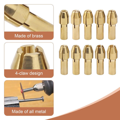 Drill Chuck Collet Set For Rotary Tools Beefed Up One Thirty Second To One Eighth Inch Brass Collets and 4485 Nuts