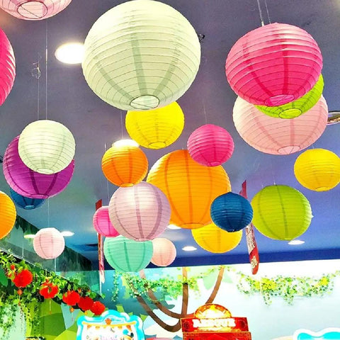 Super Cool Multicolor Paper Lanterns Set For Hanging Decor These Vibrant Chinese Japanese Style Ball Lamps Come In Sizes Four Six Eight And Ten Inches Ideal For Parties Weddings Home Decor And Festive Vibes