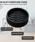 No Slip Furniture Pads 2 Inch Round Rubber Caster Cups Thick Silicone Coasters For Hardwood Floors Anti Slip Bed Couch Stoppers To Prevent Sliding Black Four Pack, showing black wave-patterned bottom pad.