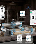 Genmitsu 4040-PRO CNC router for metal/acrylic, GRBL control, blue aluminum frame, 710W spindle, 15.7 x 15.7 in work area.