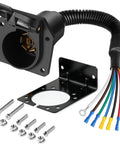 Built Tough 7 Pin Trailer Connector With Mounting Bracket And Color Coded Wiring Harness For No Fuss DIY Friendly Installation