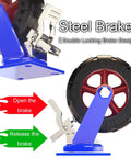 Steel locking brake mechanism for Heavy Duty Rubber Caster Wheels Set Of Four With Locking Brakes, ensuring stability during use.