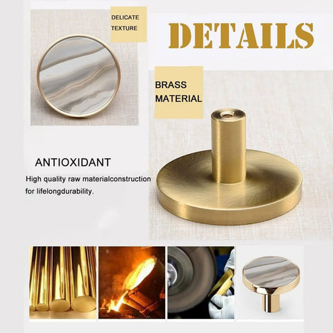 Soft Cream Onyx Cabinet Knobs Six Pack With White Base Modern Drawer Pulls in zinc alloy, marble veining detail shown