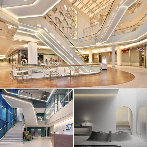 LED Strip Lights 65.6Ft 20m 4000K White With 504 LEDs in a mall and hotel settings showcasing dope brightness 90+CRI