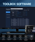 Monitor displaying toolbox software for 1TB SSD, with 128GB SATA III 2.5 Inch SSD Drive With 500 MB Per Second Read Speed visible below