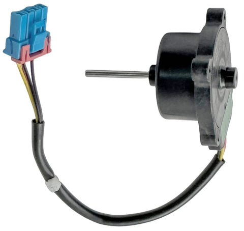 Side view of Condenser Fan Motor Assembly For Refrigerators, DC 12V 1A, 4 Pin, High Quality Metal Housing, Replacement Part EAU65058502.
