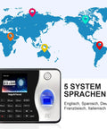 Straight Up Standalone Fingerprint Time Clock For Small Business Dead Simple Hour Tracker with world map background.