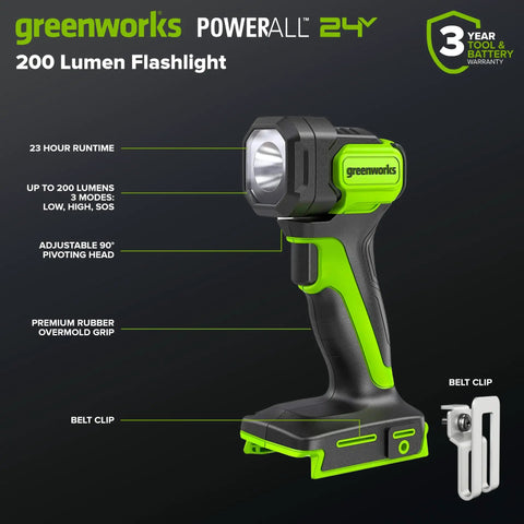 Rugged 24 Volt Cordless Tool Combo Featuring Drill And Impact Driver Plus Circular Saw And Multi Tool Includes Dual High Capacity Batteries Quick Charge Adapter And Mobile Power Bank For Hardcore Shop Beasts And Pro Crews, showcasing a durable flashlight with adjustable head.