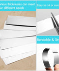 14 Piece 304 Stainless Steel Shim Stock Set With 1 Inch By 6 Inch Strips In Seven Thicknesses From 0.001 To 0.006 Inches Two Pieces Per Thickness Go To Kit For Precise Gap Shimming showing various thickness strips, bending, and cutting.