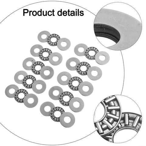 Heavy Duty Needle Roller Thrust Bearing Kit AXK1024 With AS1024 Washers Compact Design High Stiffness For Machinery Automation Use Contains 10 Bearings And 20 Washers Size 10mm By 24mm By 2mm Built Like A Tank For Extreme Loads And Restricted Spaces, needle bearings and washers detail