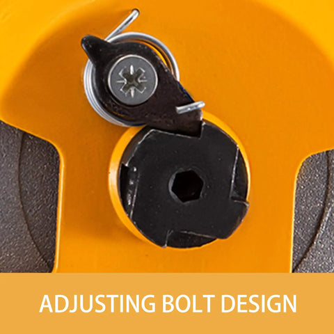 Close-up of adjusting bolt on Heavy Duty Spring Balancer Tool Holder Retractable 11 To 19 Lbs 5 To 9 Kg, yellow finish.