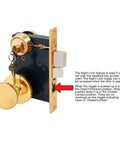 2-1/2 Inch Backset Entrance Mortise Lockset In Wrought Solid Brass, Left Handed, Old School Style Door Hardware shown with Night Latch.