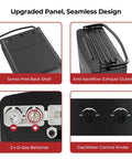 Close-up panels of Outdoor Propane Tankless Water Heater 5L with 1.32 GPM AY132B Black showcasing controls and exhaust.