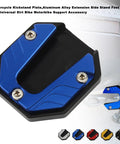 Aluminum Alloy Kickstand Plate Extension For Universal Dirt Bikes And Motorbikes Side Stand Foot Pad Dope Upgrade Durable Wear Resistant Support Accessory Silver, shown in blue with screws, side view