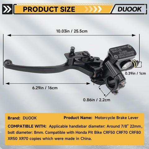 Seven Eighth Inch Universal Left Hydraulic Brake Lever Master Cylinder For 50cc To 250cc Scooters ATVs Dirt Bikes And Quads Beefy Aluminum Alloy Replacement Part Taotao Compatible