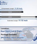 Heavy Duty Rear Hatch Strut Easy Bolt Right On Replace For 07 08 09 10 11 12 Hyundai Santa Fe Liftgate Tailgate in compressed and extended sizes.