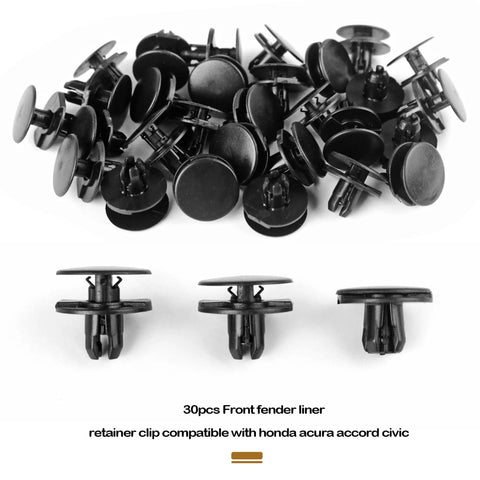 All In One Push Retainer Clips Kit For Honda Acura Accord Civic Fender Liner And Bumper 8mm Hole Replacement 121 Pcs Pack No Fuss Easy Install Compatible With 91501-TR0-003 And 91512-SX0-003, 30 pcs front fender liner clips displayed