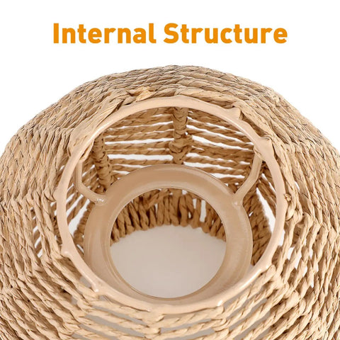 Internal view of Vintage Rattan Pendant Light Shade Set For Home Cafe And Teahouse Decor showing wicker basket design.