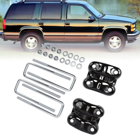 Beef Up Your Chevy With Rear Axle U Bolts And Plates Kit For 2.5 Inch Wide Leaf Springs, 8.75 Inch U Length, Replacement Hardware For C1500 K1500 1988-2000, Solid Axle Support Upgrade. rear axle U-bolts, plates, nuts and washers for Chevy SUV suspension