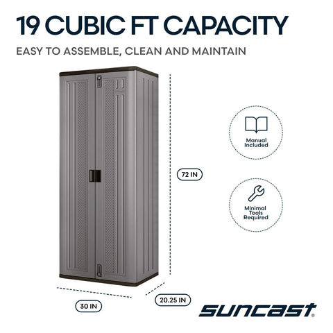 72 Inch Tall Resin Garage Organization Storage Cabinet Freestanding Utility Closet With Shelving For Garden Supplies Paint Cans And Outdoor Tools Lockable Platinum Finish Built Tough And Rust Resistant front view