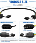 24 Inch 18AWG 4 Pin Trailer Wire Extension And 4 Way Flat Wiring Harness With Dust Cover, showing product size and connector details.