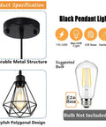 Black Pendant Lights 2 Pack Farmhouse Industrial Metal Cage Ceiling Fixtures Adjustable Hanging Lights