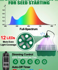 All In One Seed Starter Kit With Grow Light And Heat Mat, diagram showing LED light control features for indoor gardening.