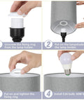 Assembly steps for touch bedside lamps set of 2 with dual USB ports, gray fabric shade and black vase base, bulbs not included.