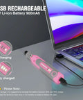 Cordless Rotary Tool Kit With 71-Piece Accessory Set, 3 Speeds, USB Rechargeable Mini Rotary Tool charging via laptop.