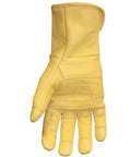 Leather Utility Plus Double Layer Long Cuff Work Gloves For Men Arc Rated Goat Leather Construction Tan Brown Large Size Superior Dexterity Grip