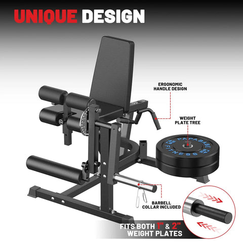 4 In 1 Leg Extension And Curl Machine For Home Gym With 800 LB Capacity, ergonomic handle, weight plate tree, barbell collar