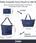 Foldable Travel Tote Bag For Women, 40L Weekender Duffel With Multiple Pockets And Luggage Sleeve, showing folded and expanded views.