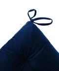 Corner view of Set Of 2 37x18 Navy Blue Outdoor Dining Chair Cushions with ties in durable polyester canvas