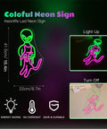 Colorful alien neon sign with acrylic backplane and green and pink LED lights, USB-powered wall decor.