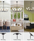 8 Light Sputnik Chandelier Pendant Lighting Fixture In Gold And Black for flat, vaulted, sloped ceilings in dining, living, bedroom
