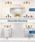 All In One 5 Piece Bathroom Light Set With 3 Light Brushed Nickel Vanity Light Glass Shades Towel Bar Towel Ring Robe Hook And Toilet Paper Holder Modern Bath Upgrade showing reversible mounting options.