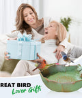 Outdoor Ceramic Bird Bath Built To Last 10.1 Inch Ground Bowl Weather Resistant Garden Bird Bath displayed near two women with gift