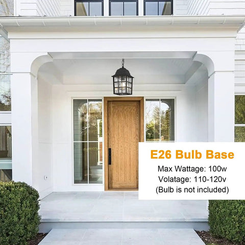 Outdoor Pendant Light For Porch And Yard Weatherproof Aluminum Exterior Hanging Lantern With Water Glass Panel